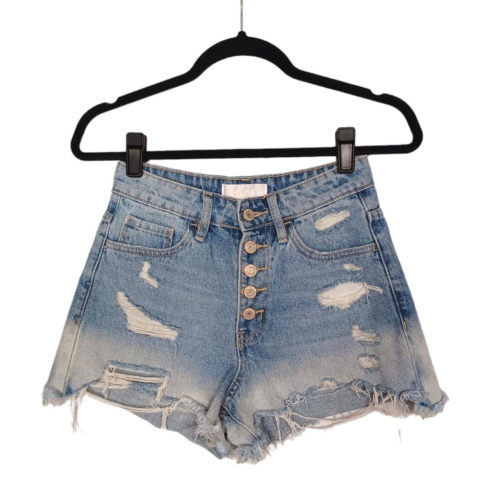 VERVET Blue Ombre Button Fly Distressed Raw Hem High Waisted Jean Denim XS